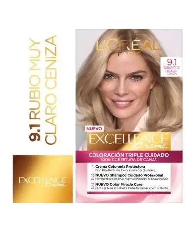 Tintura Permanente Excellence Creme De L'Oréal París 91 Rubio Muy Claro Ceniza X 47 Gr  - 1