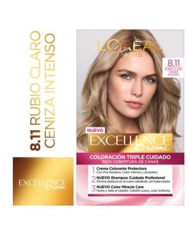 Tintura Permanente Excellence Creme De L'Oréal París 811 Rubio Claro Ceniza Profundo X 47 Gr  - 1