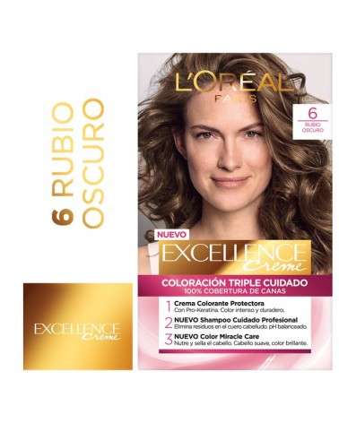 Tintura Permanente Excellence Creme De L'Oréal París 6 Rubio Oscuro X 47 Gr  - 1
