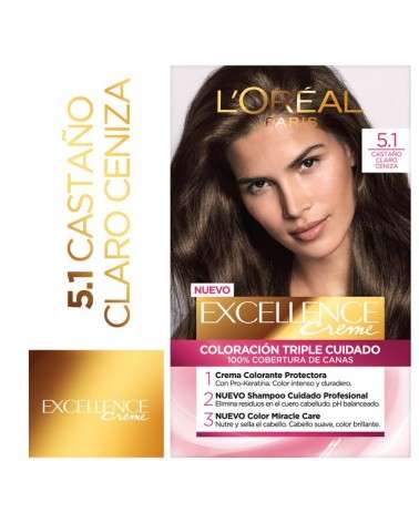 Tintura Permanente Excellence Creme De L'Oréal París 51 Castaño Claro Ceniza X 47 Gr  - 1
