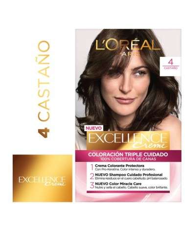 Tintura Permanente Excellence Creme De L'Oréal París 4 Castaño X 47 Gr  - 1
