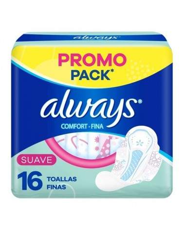ALWAYS - Toallas Femeninas Comfort Fina Suave x 16 Unidades