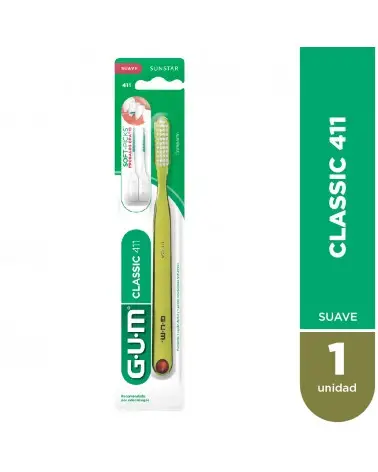 GUM Classic 411 - Cepillo Suave - 4 Hileras - Normal - Domo + 2 Soft-Picks Medium