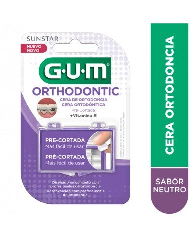 GUM Ortho Wax - Cera Para Ortodoncia Incolora, Sin Sabor + Vit E Y Aloe Vera - Estuche X5 Barras
