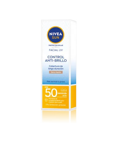 NIVEA - Sun Control Anti-brillo Protector Solar Facial Fps50 Tono Medio x 50 ml