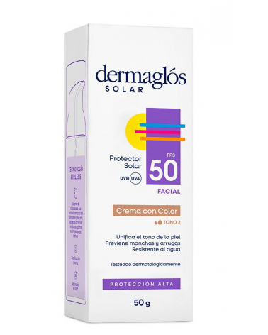 DERMAGLÓS - Protector Solar Fps 50 Crema Con Color Tono 2 x 50 Gr
