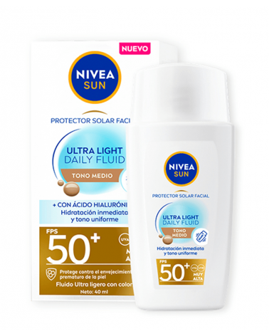 NIVEA - Protector Solar Facial Sun Daily Fluid Tono Medio FPS 50+ x 40 ml