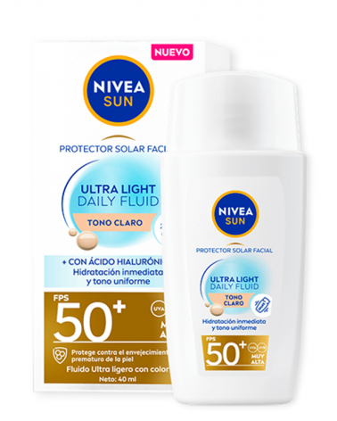 NIVEA - Protector Solar Facial Sun Daily Fluid Tono Claro FPS 50+ x 40 ml